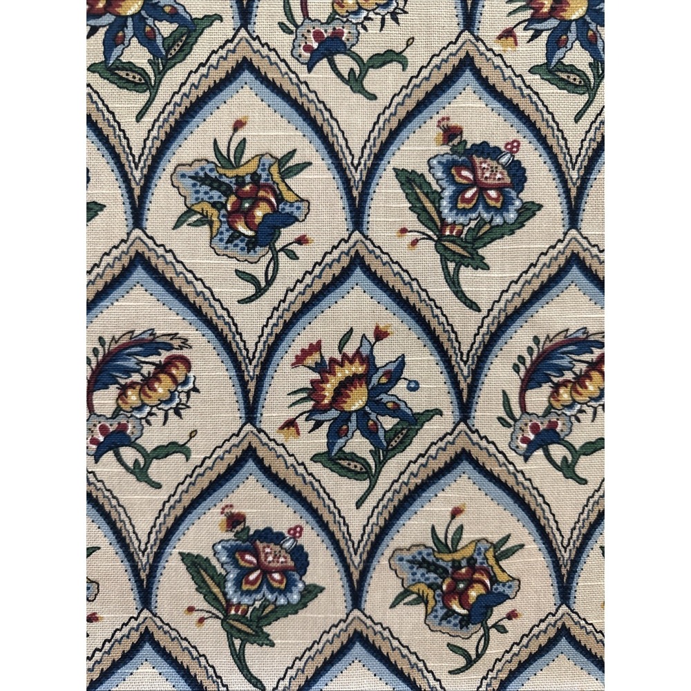 Vtg Waverly Bayou Fabric Remnant 1.25 Yards Blue Floral Madras Slub Mardi Gras